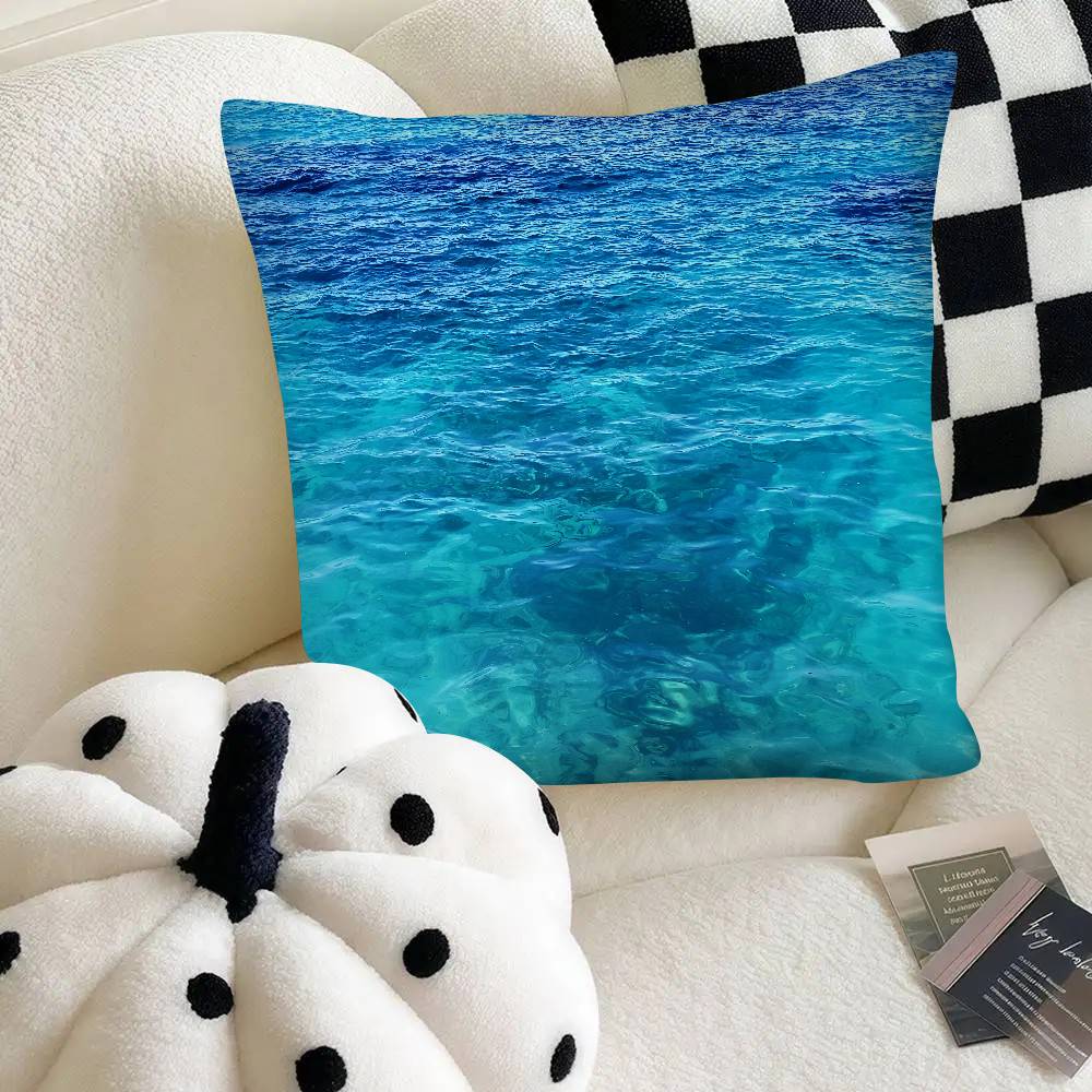 Blue Ocean Pillow Case Fashion Square Pillowcase Bedroom Sofa Room Ins Decoration Leisure