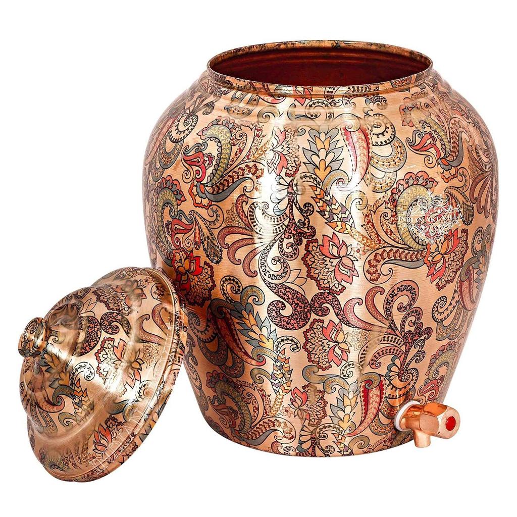 Print Design Copper Water Dispenser Pot Matka, Storage, Home Garden, 13 LTR