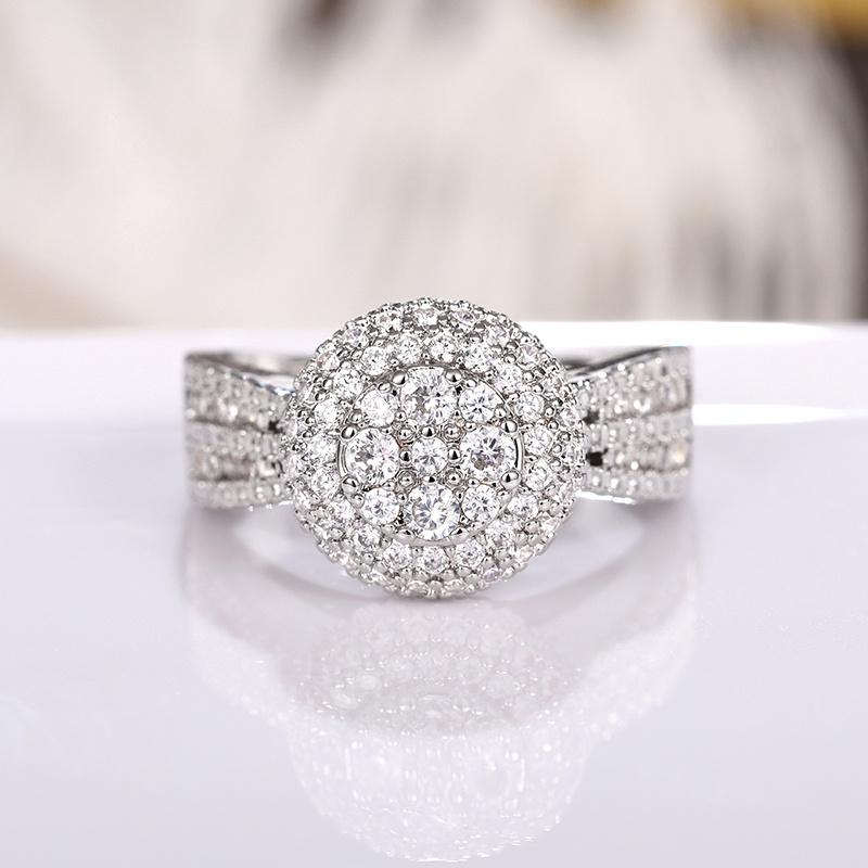 

1pc Women s Luxury Engagement Ring - Halo Design, Synthetic Zircon, Plated White K, 4-Prong Setting, Round Gemstone | Romantic Wedding Jewelry | Valen 6