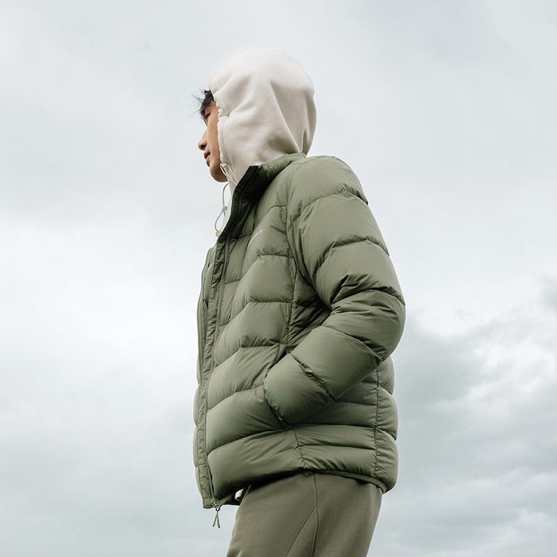 Li Ning CF Series Solid Color Casual Stand Collar Short Down Jacket Unisex Jacket Olive-Green AYMT277-3