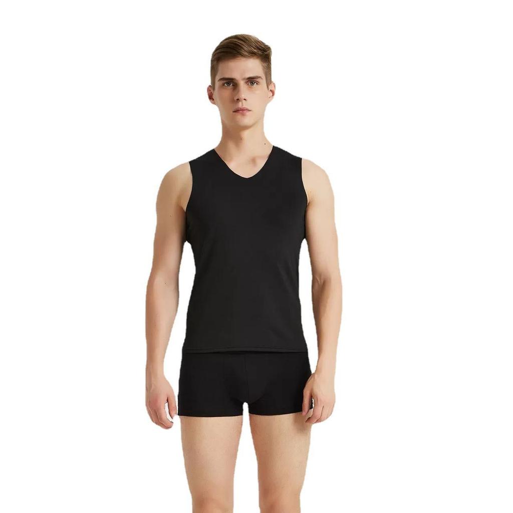 Men's Casual V-Neck Sleeveless Vest In Silk-Like Fabric with Ice Cutting Technology