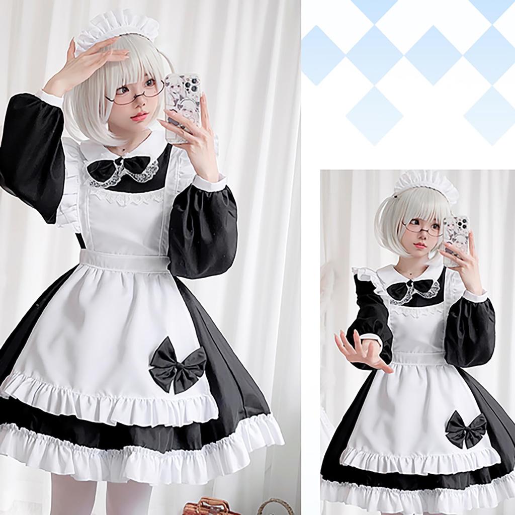 Milky Time Maid Costume, Halloween Cosplay, Long Sleeve Dress, Mini Length, Black