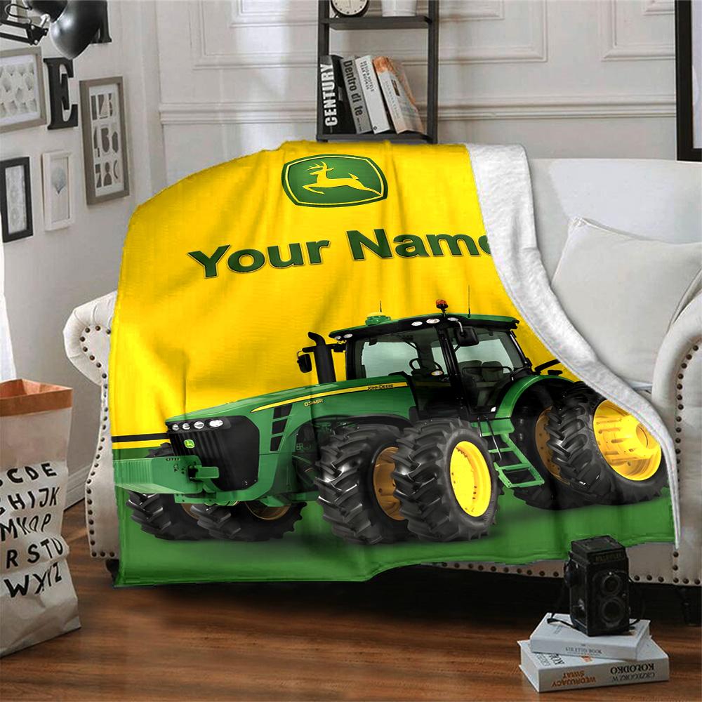 1pc John Deere Banner Blanket with Custom Name, Gift, for Men and Women, Soft Blanket, Good for Sofa Bed Couch Travel, Lightweight Flannel Blanket
