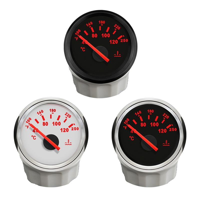 ELING 52mm (2'') Water Temperature Gauge Indicator 12V 24V with Red Backlight Water Temp. Meter for Car Marine Sailboat RV