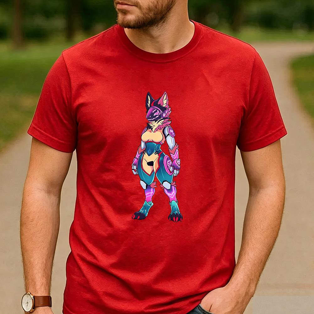 Unisex Mecha Protogen Furry Fursona Full Body Graphic T Shirt Unisex Cotton Neon Tech Mechanical Anthro Gamer Fan Tee