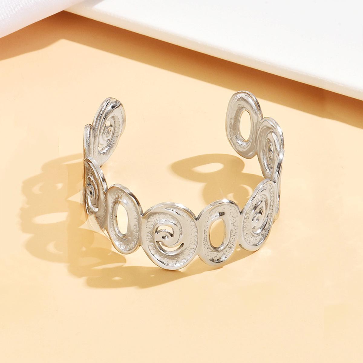 Stainless Steel Geometric Cuff Bracelet with Hammered Texture