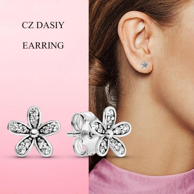 Orecchini A Perno In Argento 925 Con Zirconi Floreali - Donne - Regalo Con Confezione, Ipoallergenici
