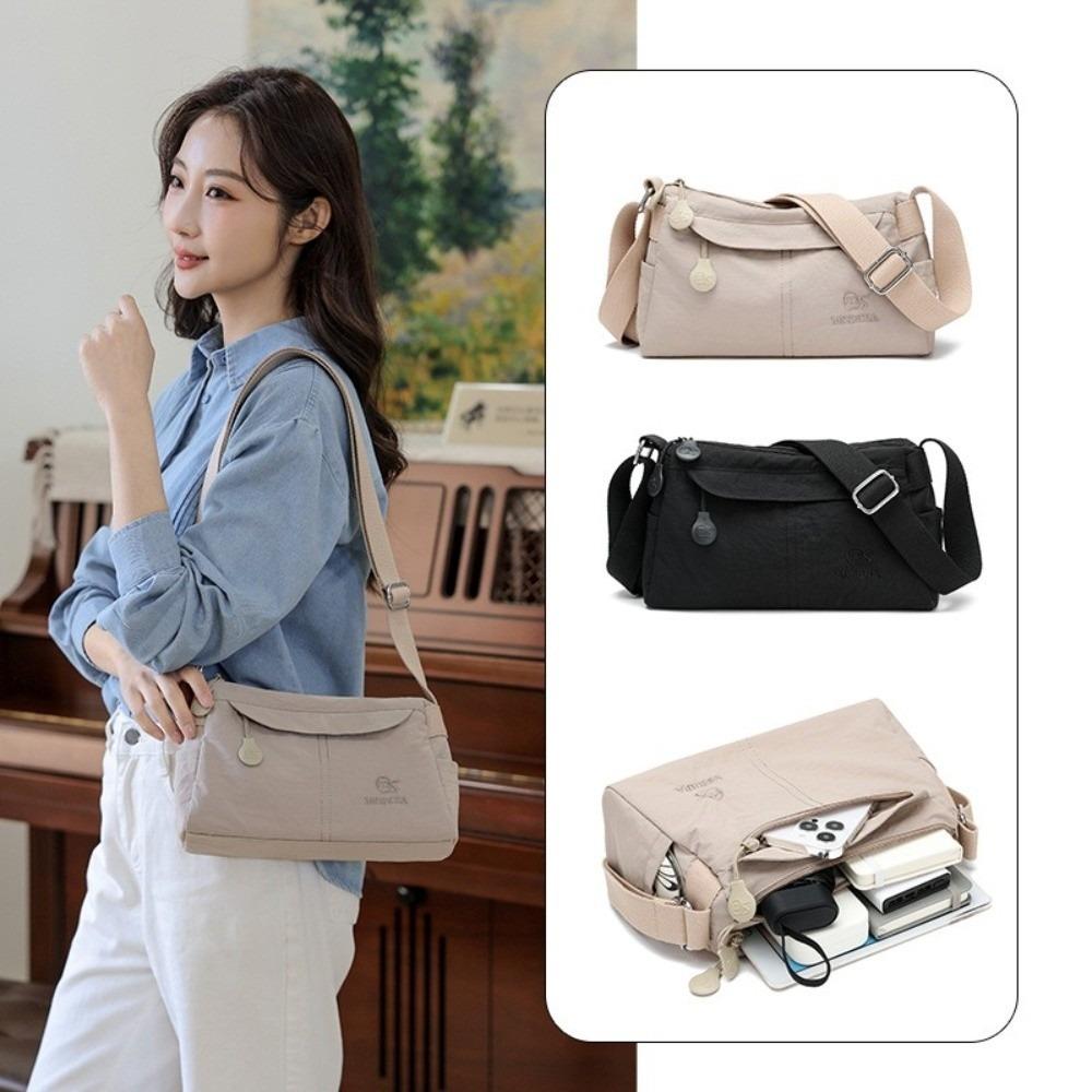 New Nylon Crossbody Bag Multipocket Waterproof Phone Pouch Solid Color Lightweight Messenger Bag Women