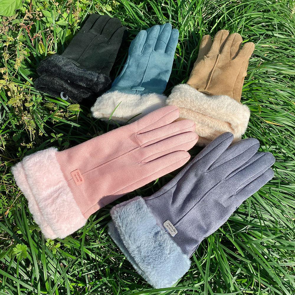 New gloves women's autumn and winter touch screen fleece warm suede gloves cycling winter thickened cold gloves