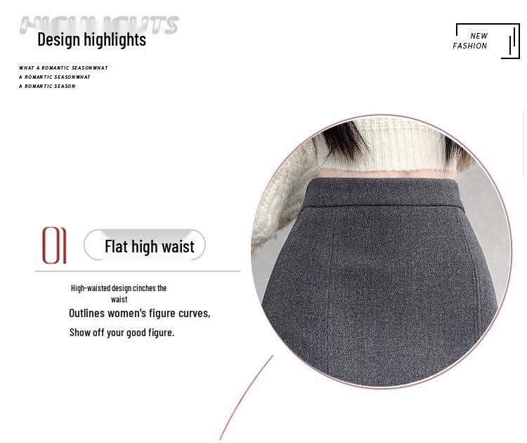 Women's Gray Wool Plaid Pleated A-Line Skirt - High Waist, Mid-Length, Slimming, with Slit for Autumn/Winter