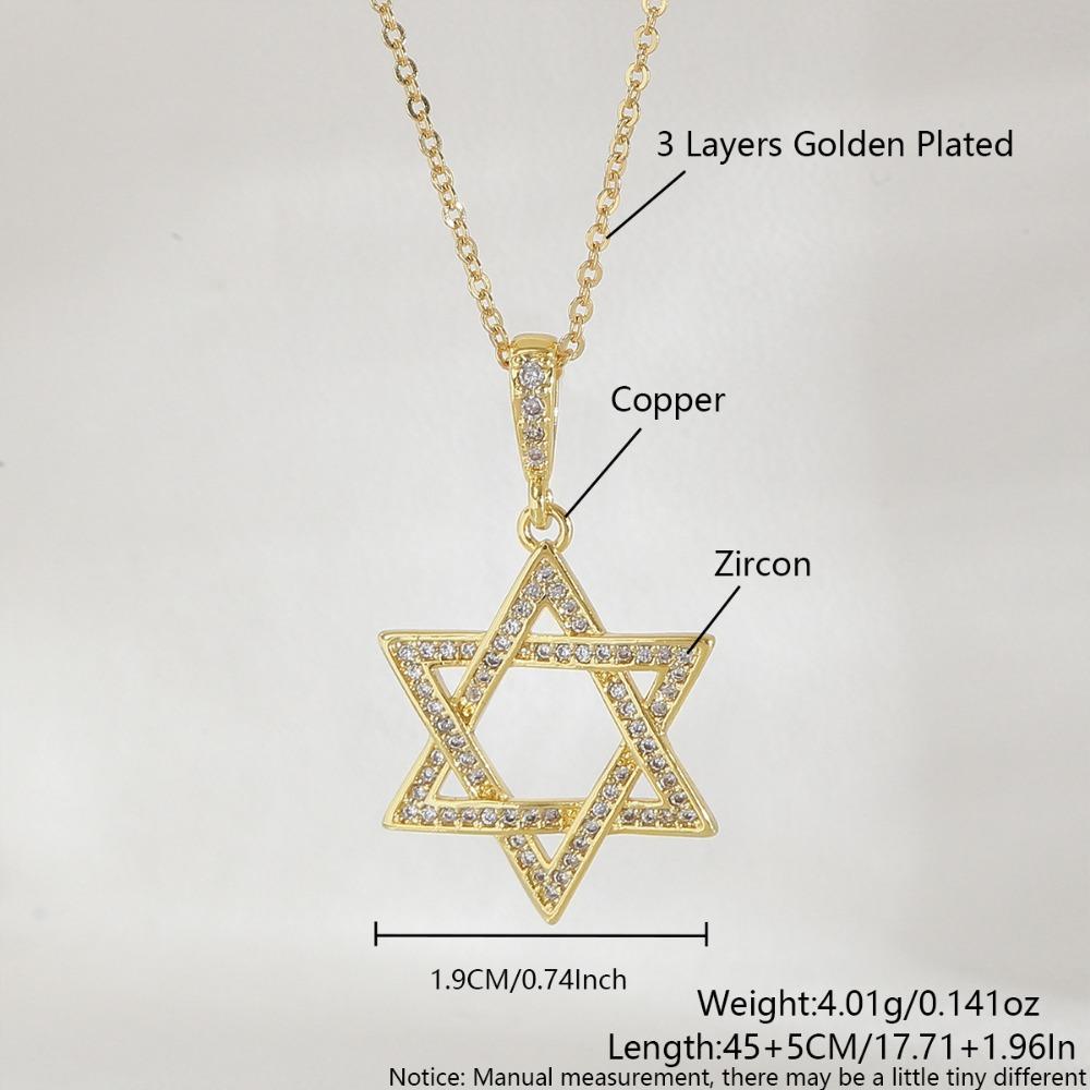 Hip-hop Simple Hollowed-out Full of Zircon Hexagram Pendant Necklace for Women Men Couple Trend Personality Collar Chain Jewelry