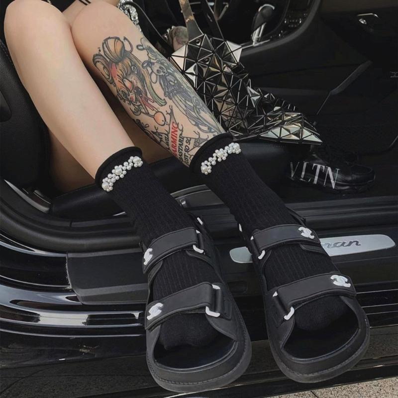 Pearls Crew Socks Sweet Roll Cuffs Ankle Dress Socks Japanese Cute Calf Socks