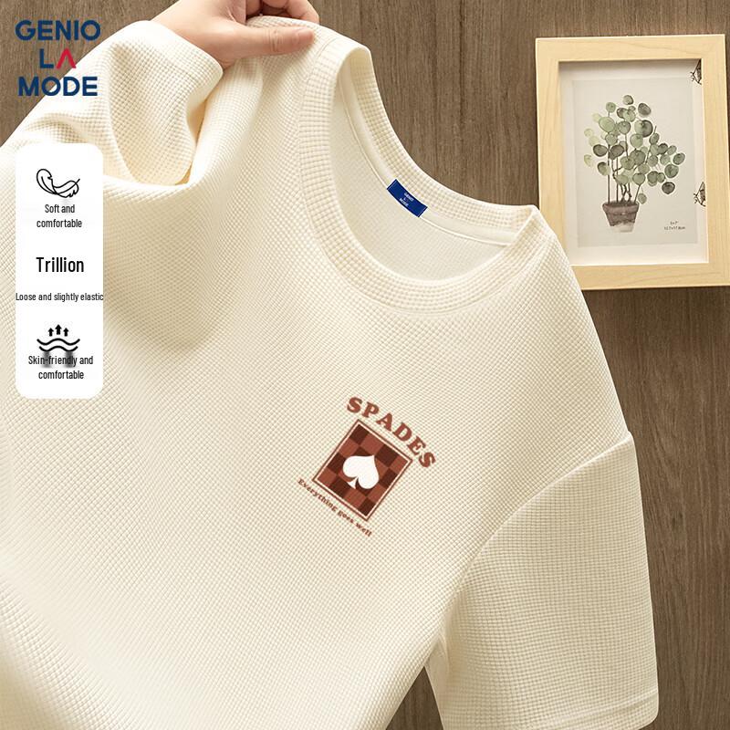 GENIOLAMODE Men s Heavy Waffle Knit Poker Print T-Shirt M