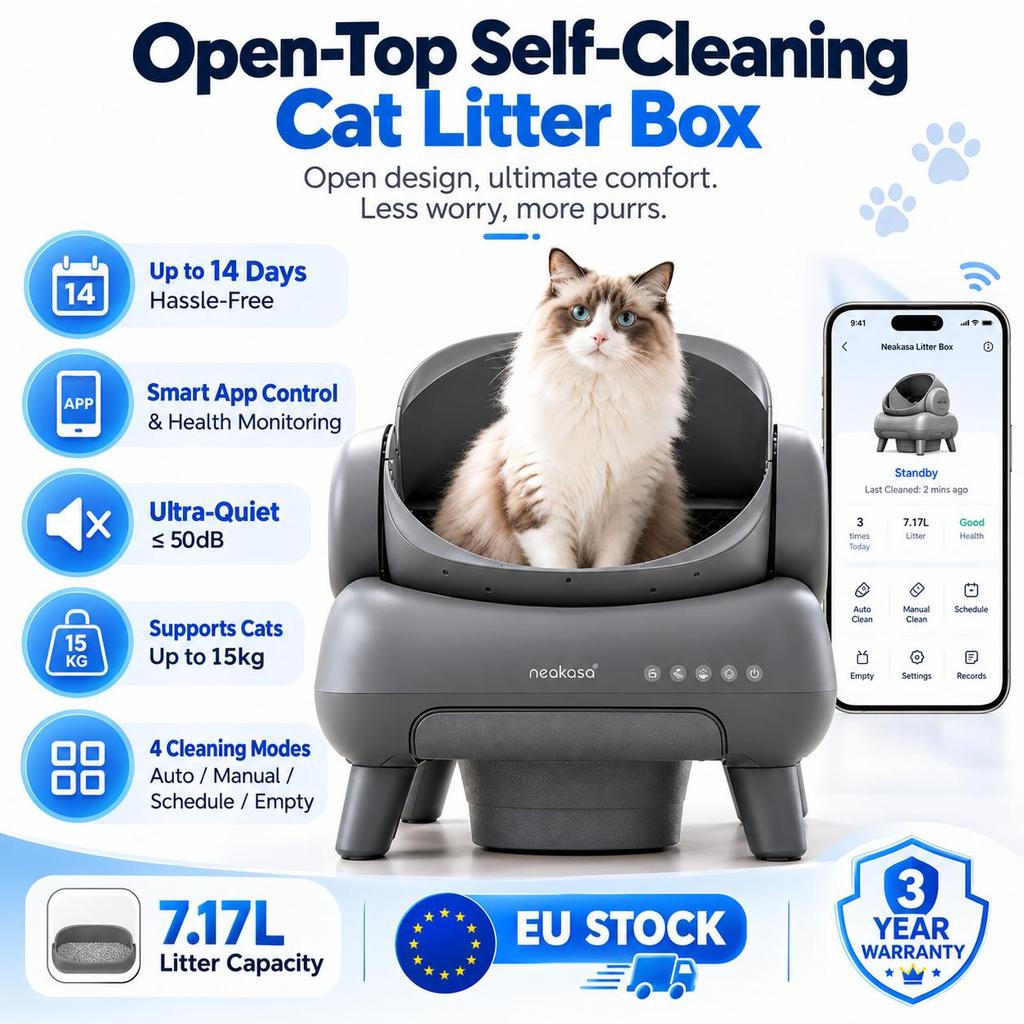 Neakasa M1 Neabot Open Top Self-Cleaning Cat Litter Box, Full Odor Isolation & Safety Sensor, Hands-Free Pet Toilet for All Cats
