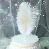 2pcs Plumage Cake Topper with Pearl Romantic Aesthetic Ostrich Plumage Feathered Cake Decorartion for Birthday Wedding