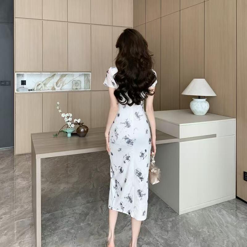 Chinese Retro Cheongsam Mid-Length Skirt - Slimming, High-Grade, Pleated, Hip-Wrapped Dress for Girls
