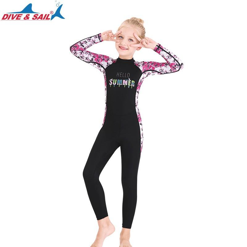 Girls 'swimsuit Children's One-piece Long-sleeved Swimsuit Baby Sunscreen Middle Student Quick-drying Diving Suit