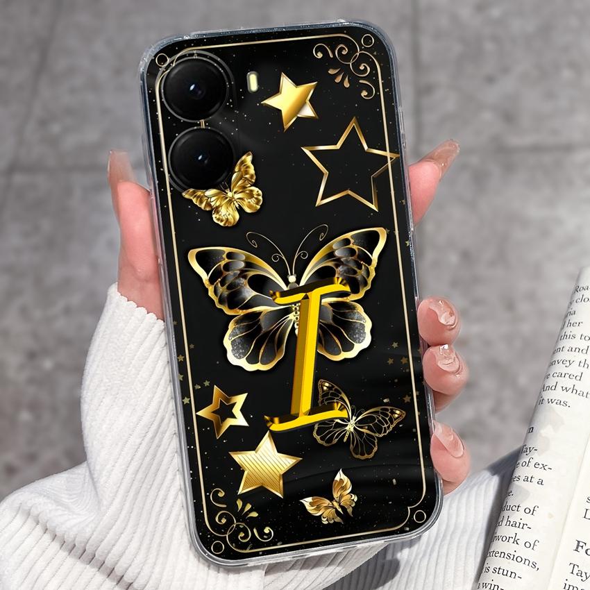 Initial Letter A-Z Fashion Phone Case For Xiaomi Poco X7 X6 X5 X4 X3 Pro C85 C75 C71 C51 C50 Black TPU Soft Silicone Protective Shell For Xiaomi Cover