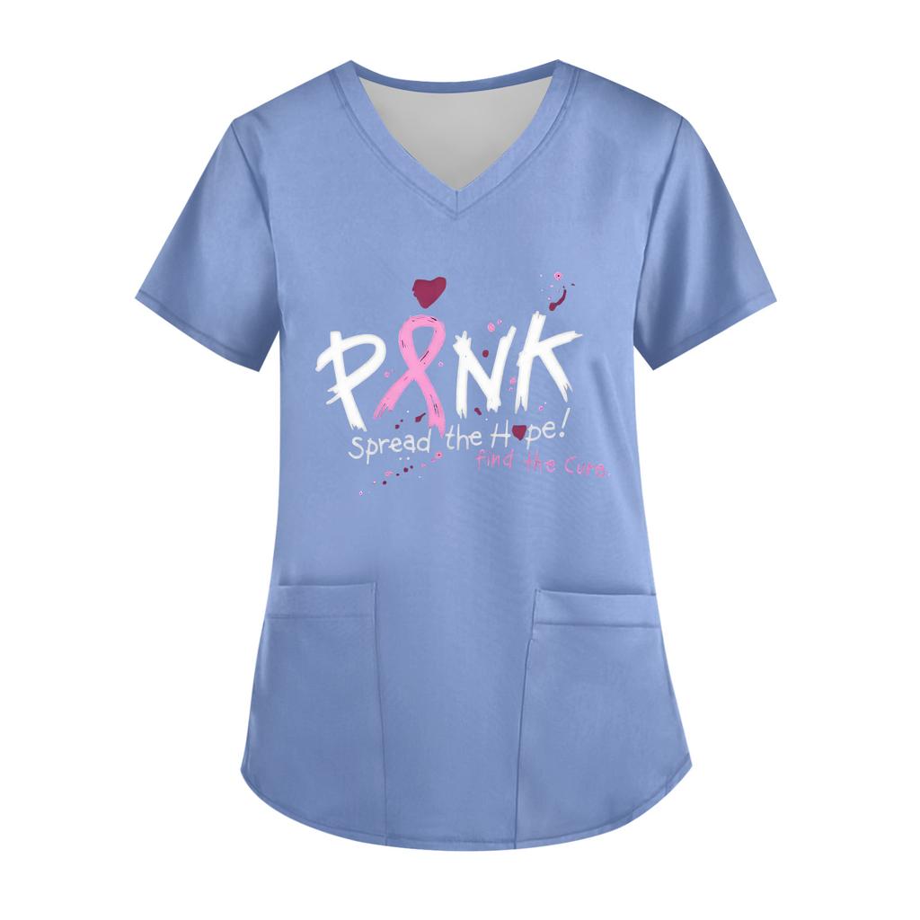 Women's V-Neck Short-Sleeve Pocketed Top With Side Slit