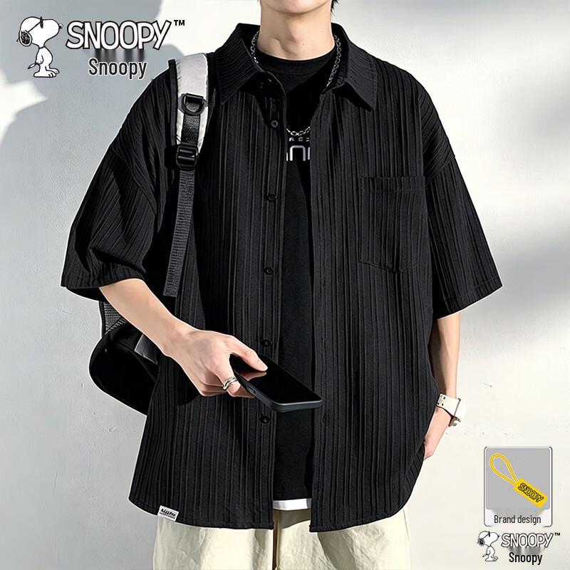 

SNOOPY Men s Summer Loose Casual Short Sleeve Lapel Shirt XL