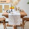 Minimalist Linen Cotton Embroidered Table Runner With Tassels Dining Decor Rustic Floral