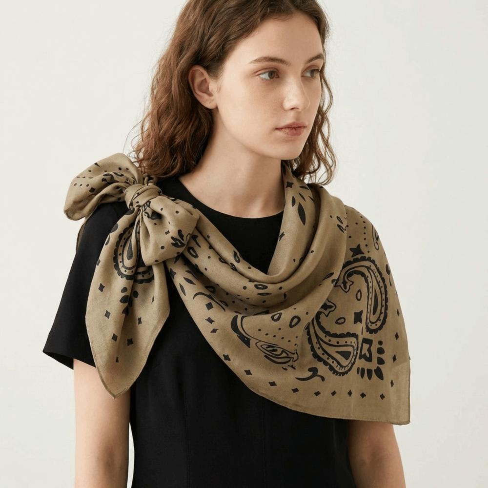 Breathable Square Scarf Korean Style Square Handkerchief Retro Cashew Nut Print Silk Scarf Female