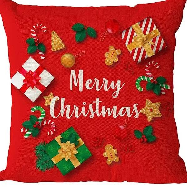 Merry Christmas Decor Cushion Cover 45x45 cm Pillow CaseCartoon Reindeer Santa Claus Printed Throw Pillowcase Linen Pillow Cover
