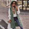Womens Ladies Warm Plus Size Solid Color Hooded Single Breasted Medium Length Cotton Jacket Waistcoat Slim Cardigan Coat