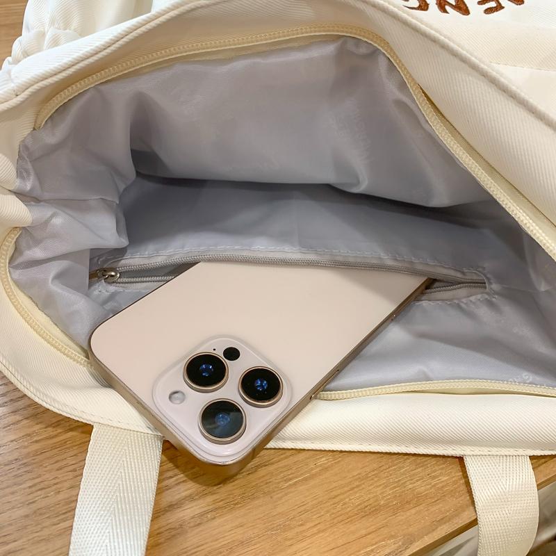 Torba tote w stylu koledżowym dla uczniów szkół średnich i ponadpodstawowych, z kreskówkowym haftem szczeniaka, o dużej pojemności, na ramię