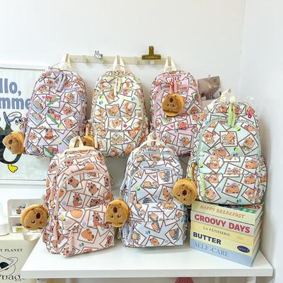Schultasche College-Stil Mittel- und Oberstufe niedliche Cartoon-Schultasche leicht bedruckt Kapibara Nylon-Schultasche Damenrücken