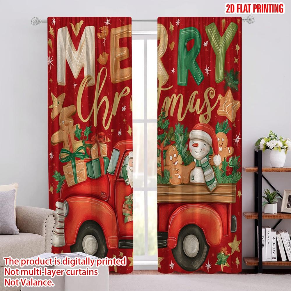 

2pcs,2D plane printing Popular Curtain Panels Red Pickup Truck_ Cute Snowman Versatile Polyester (without rod) Decorations 52.50 × 116.00 cm 2 pcs