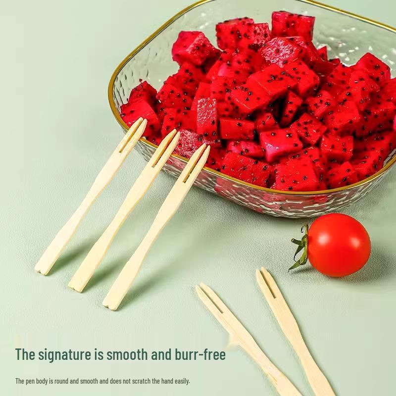 Průhledná dvoudílná sada jednorázových vidliček na ovoce - Kreativní design bambusového spoje pro dorty, dezerty, pečivo a domácí použití