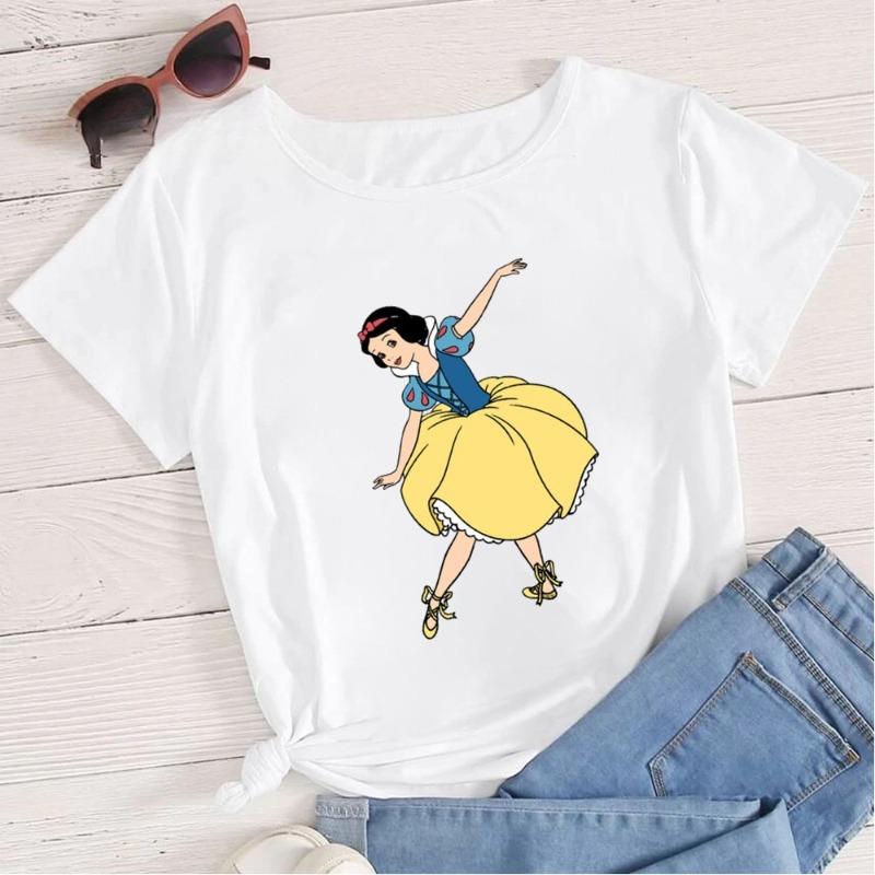 

Womens Snow White Tshirt with Cute Cartoon Princess Pattern on Seven Dwarfs Tshirt Casual Tshirt Pattern Womens Clothing 4XL