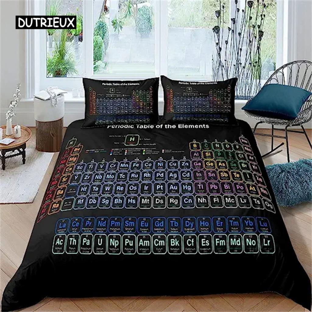 Science Duvet Cover Periodic Table of Elements Bedding Set Chemistry Lovers Learning Image Kids Teens Bedroom Decor Blue Purple