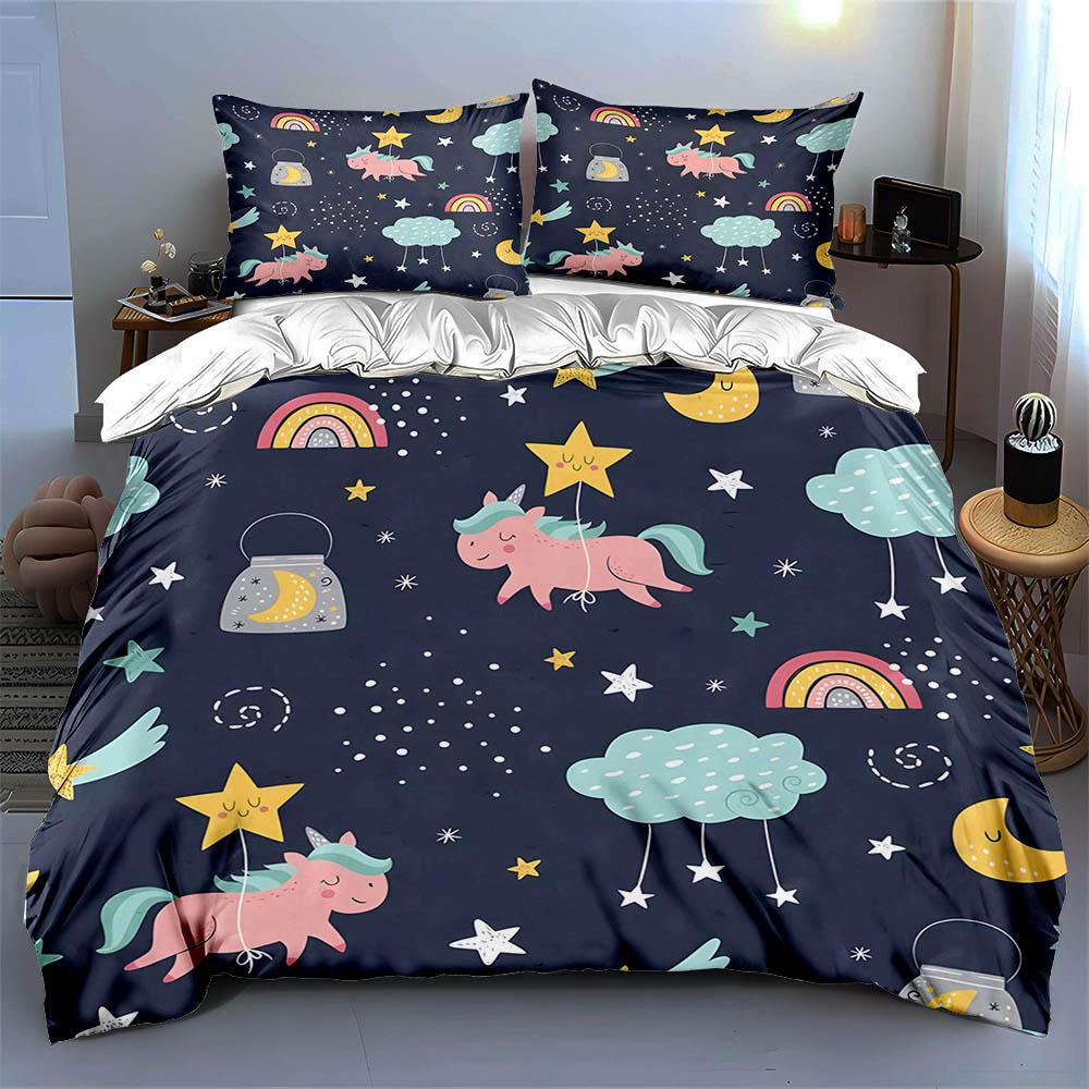 Cartoon Unicorn Design. Bedding Duvet Cover Sets Duvet Covers Pillowcases Gifts (1 * Duvet Cover 2 * Pillowcases, Without Duvet Insert)