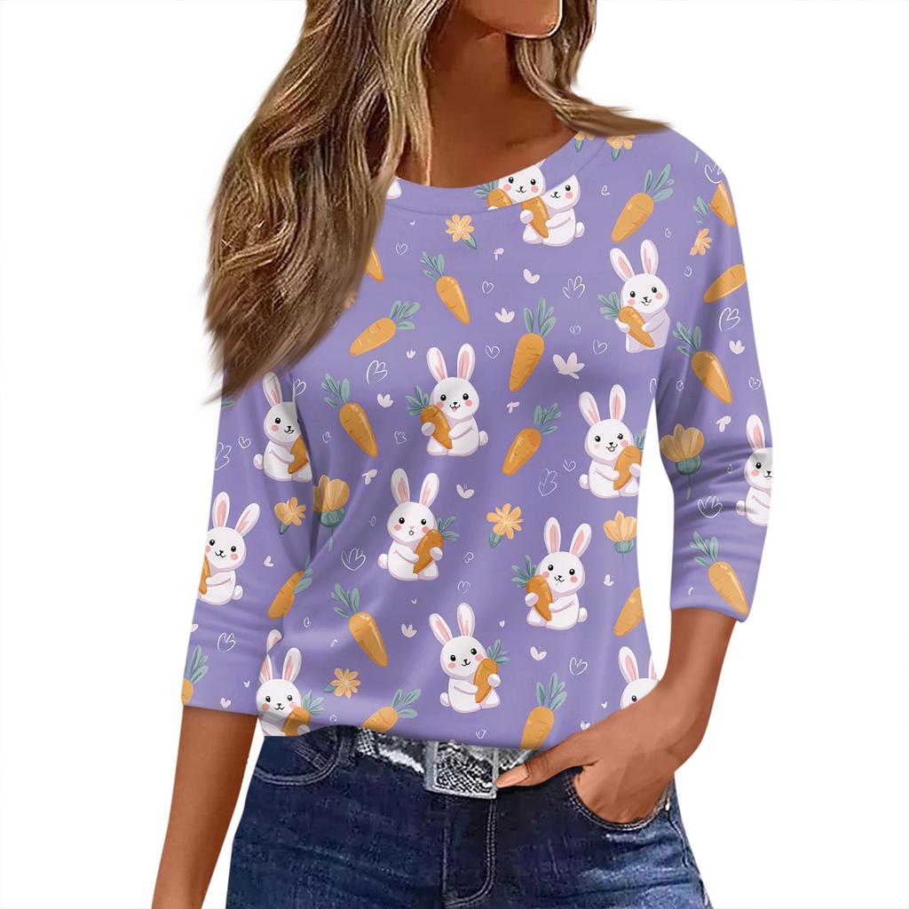 Damen T-Shirt mit Weihnachtsdruck, 3/4-Ärmel, für den Alltag, Wochenendmode, Basic, Rundhalsausschnitt, normales Oberteil