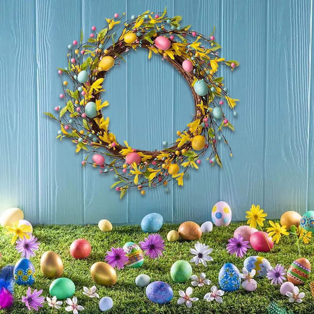 Bohemian Easter Wreath Spring Easter Bunny Wreath Rabbit Decor Wreath Classic Easter Egg Garland For Fireplace Mantel Entrance