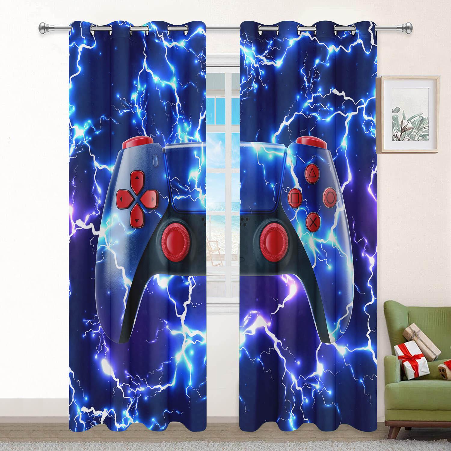 

Детская игровая занавеска для мальчиков, игровая ручка, панель для штор в стиле ретро, игровая занавеска для гостиной, украшения для спальни W50H130(CM)x2&Grommet Top