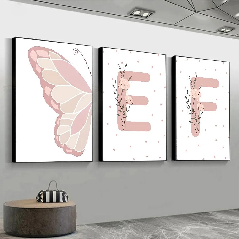 1pc Pink Butterfly Nursery Sun Rainbow Daisy Poster Stickers Art Wall Murals Decor Game Room Decor Gifts Kawaii HD Painting
