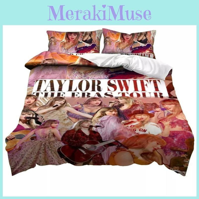 Taylor Swift Character Pattern Print Duvet Cover Pillowcase Set Bedding Bedroom