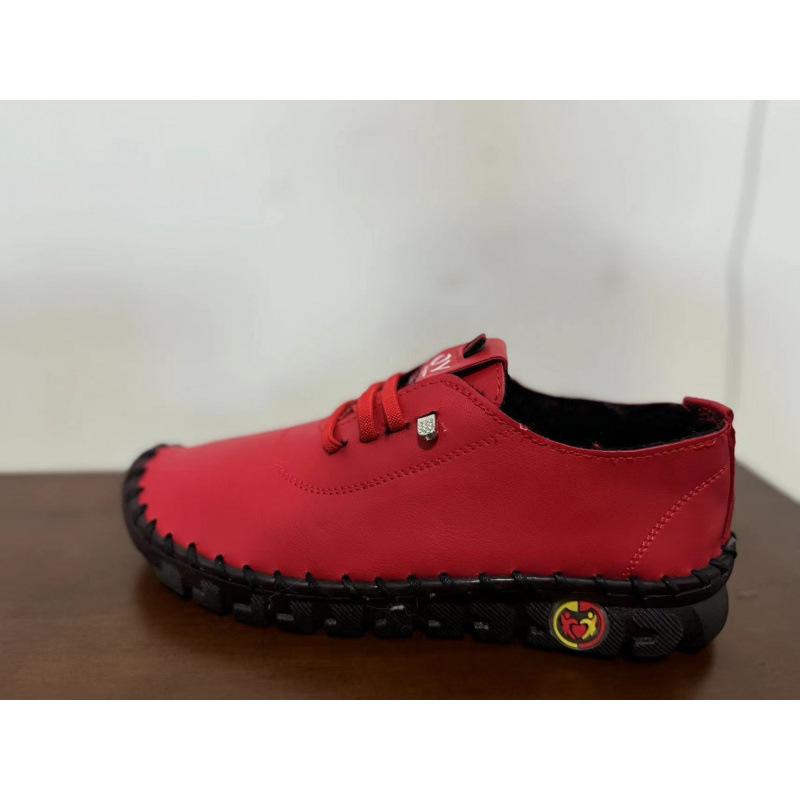 Real Soft Leather Single Shoes Comfortable Flat-soled Lace-up Mother Shoes Wide Fat Feet Cow Tendon Sole Soft Sole Soft Surface Middle-aged Large Size