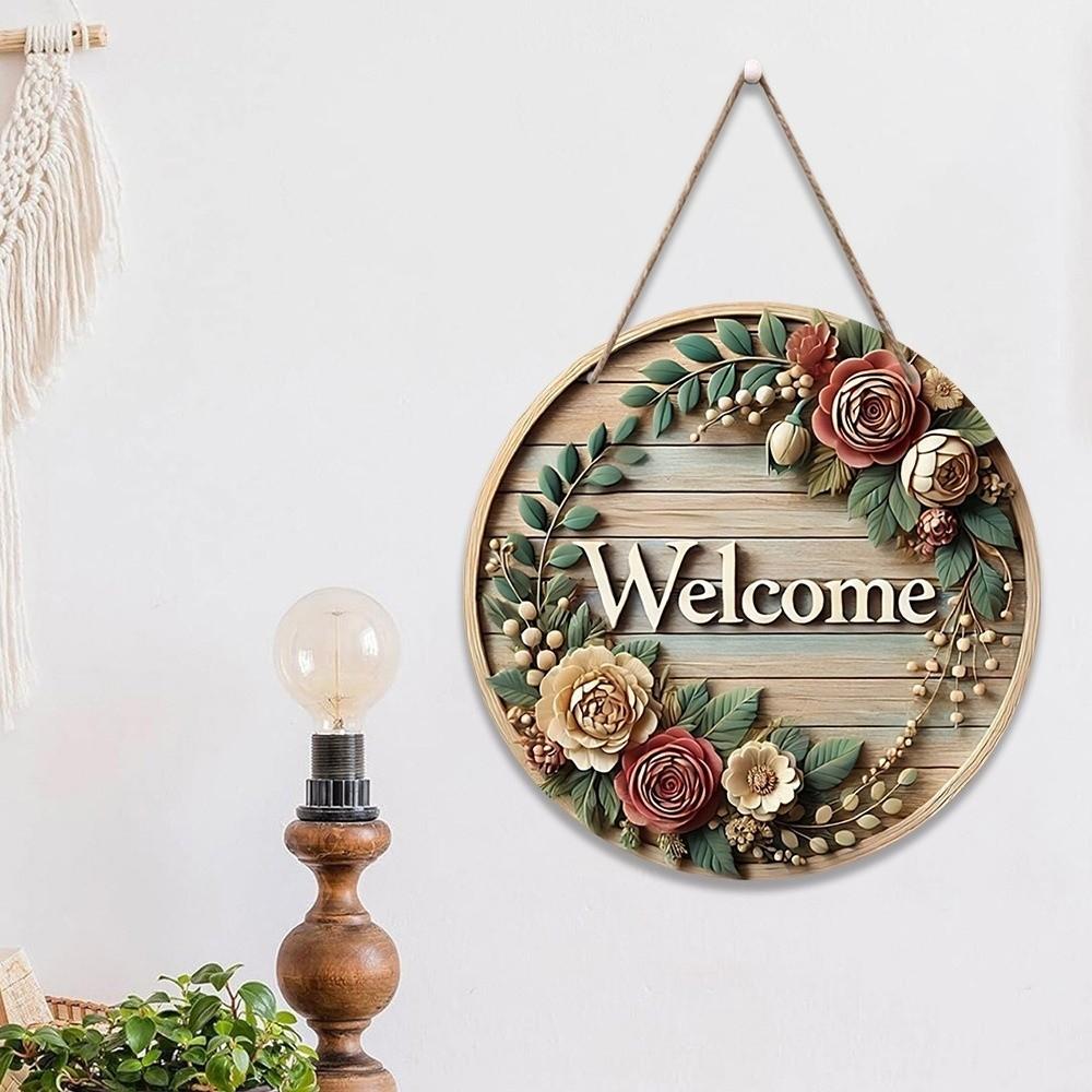 Cat Print Round Doorplate Retro Style Wall Sign New Hanging Plaque Front Door Decor