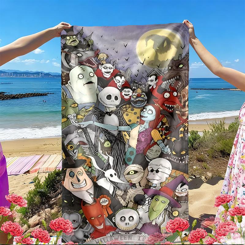 The Nightmare Before Christmas Print Beach Towel, Versatile Lightweight Absorbent Beach Towel for Pool Surf Yoga Bathroom, Perfect Birthday Holiday Gi
