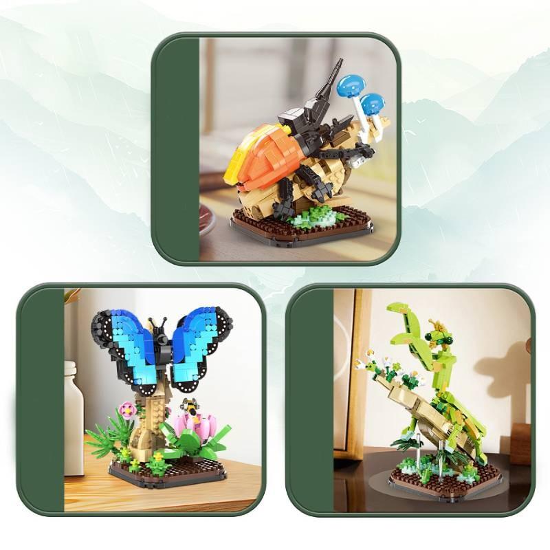 Children Puzzle Small Pieces Building Blocks Animal Mantis Butterfly Toy Model