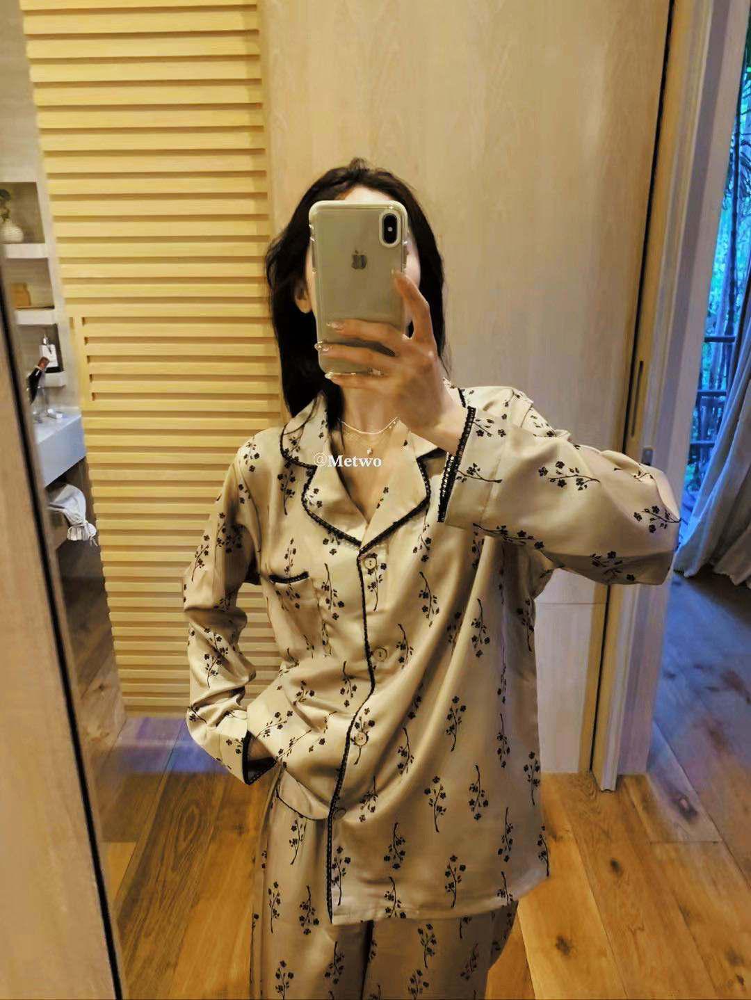 

Metwo Island Цветочный Корейский Дворянский Женский Роскошный Кардиган Пижамный Комплект – Длинный Рукав, Весна/Осень. XXL (120-140 jin)