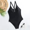 One Piece Swimsuit Women Swimwear 2024 New Solid Black High Cut Monokini Sexy V-neck Bathing Suit Swimming Female Beach Wear XL