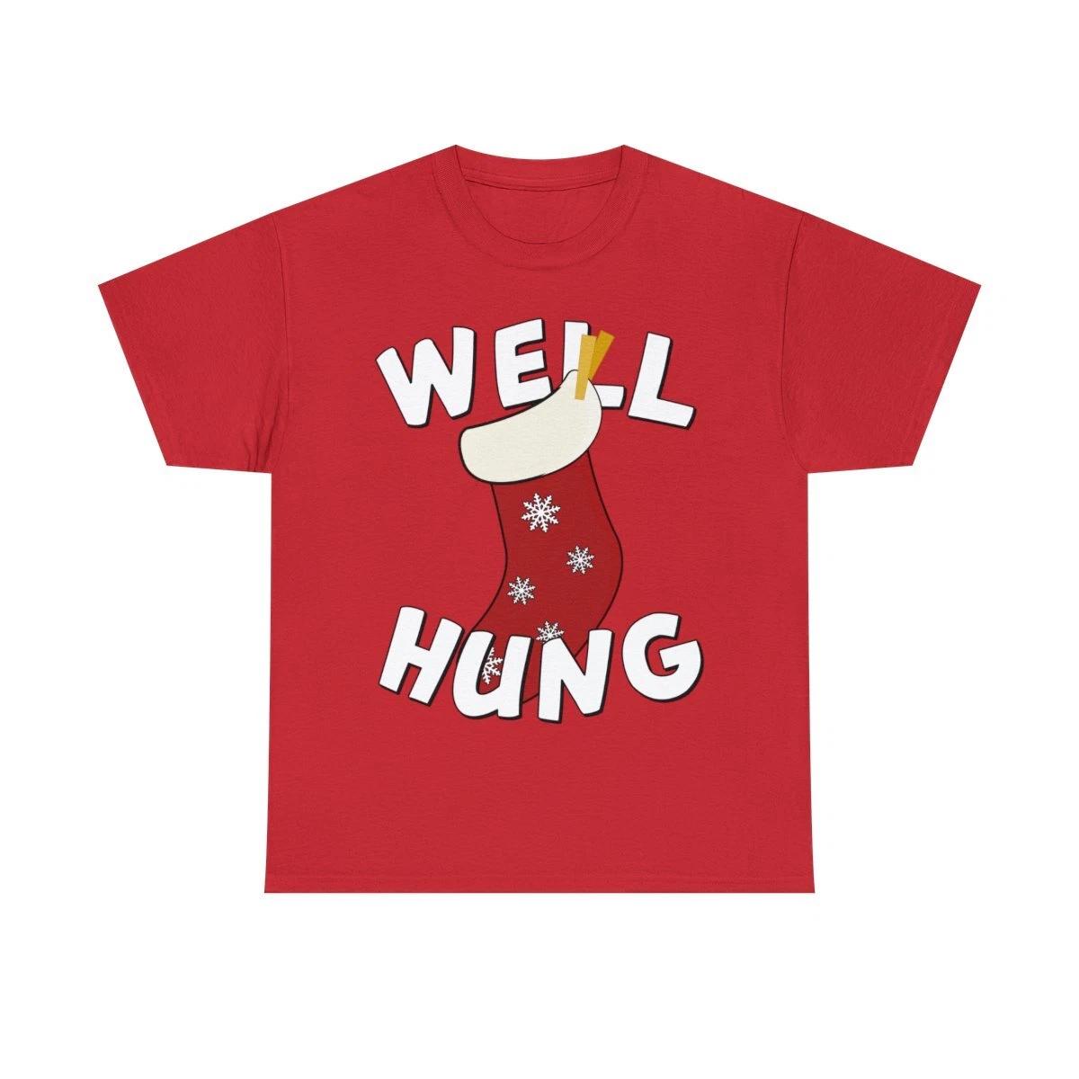 Well Hung Christmas Stocking Funny Graphic Tee Shirt S