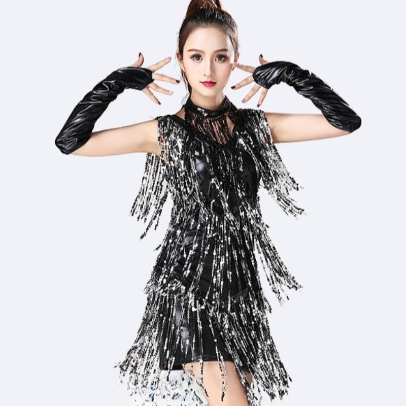 Latin Dance Skirt Sequined Tassel Dance Skirt Stage Performance Costume Party Dance Dress Dance Costume Competition Performance Costume