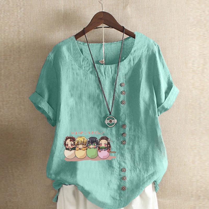 Women's Fashion Cute Egg Boy Girl Prined Round Neck Short Sleeve T-shirt Casual Cotton Linen Graphic Shirt Leisure Loose Summer Blouse Tops