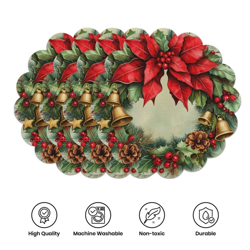 4PCS Christmas Placemats Non Slip Heat Resistant Circular Waves Design Winter Christmas Dining Wedding Party Table Decoration